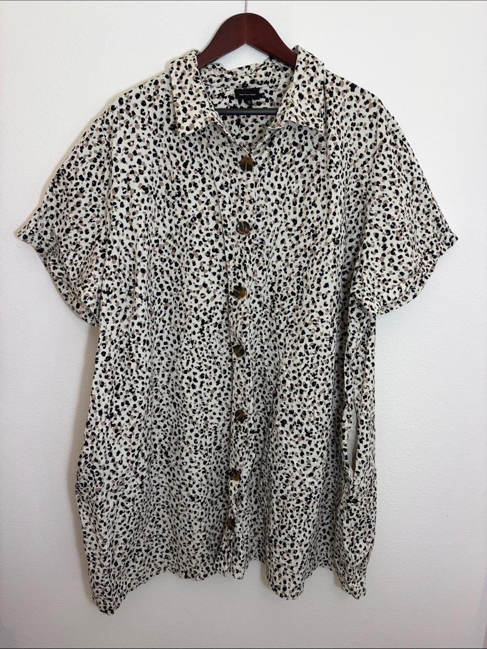 Who What Wear Casual Leopard Short-Sleeve Button Shirt Mini Dress
